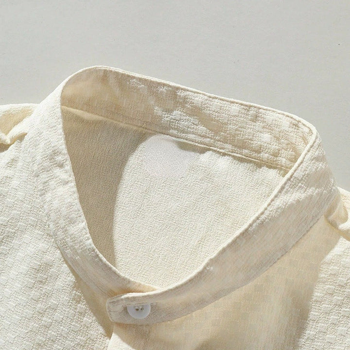 Camisa Casual de Cuello Alto para Hombre Verano Transpirable de Color Sólido