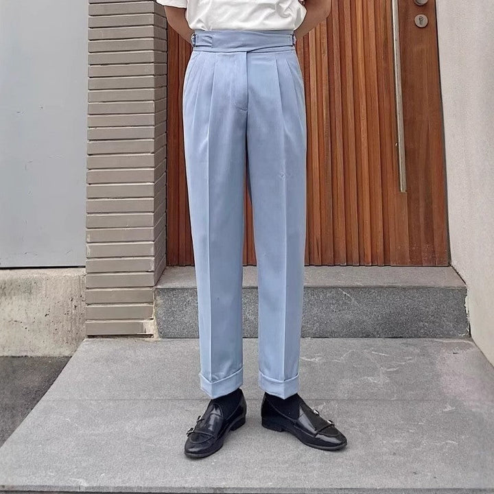 Pantalones de Traje Casual Retro Británico con Hebilla para Hombre en París