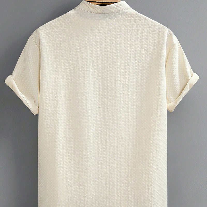 Camisa Casual de Cuello Alto para Hombre Verano Transpirable de Color Sólido