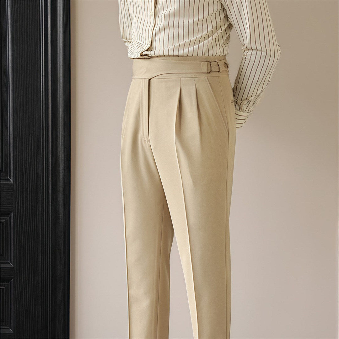 Pantalones de Traje Casual Retro Británico con Hebilla para Hombre en París
