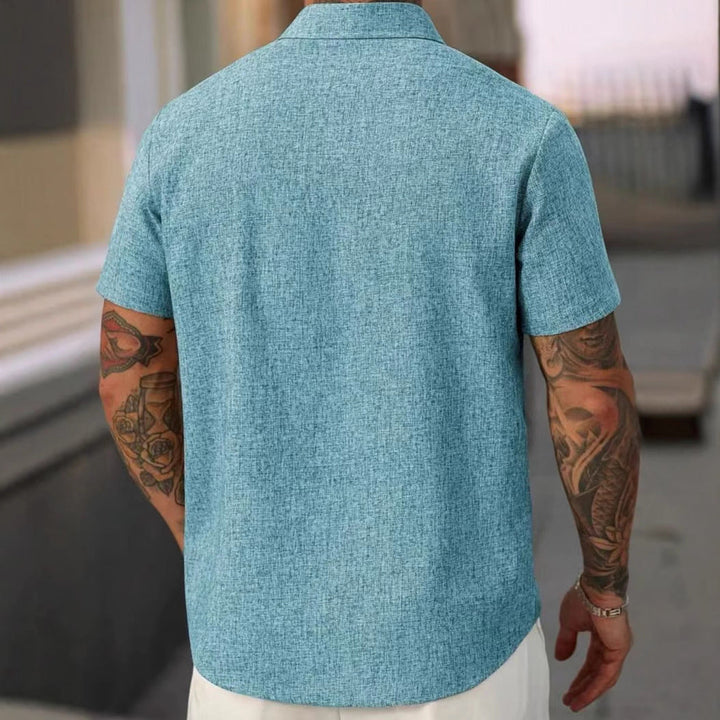 Camisa Casual Suelta de Algodón y Lino con Rayas Jacquard para Hombre