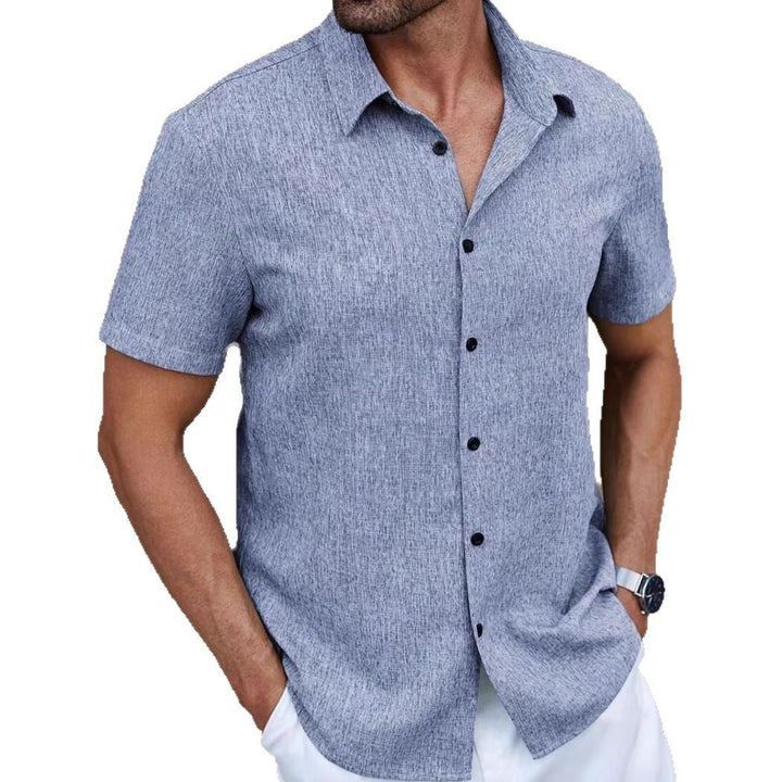 Camisa Casual Suelta de Algodón y Lino con Rayas Jacquard para Hombre