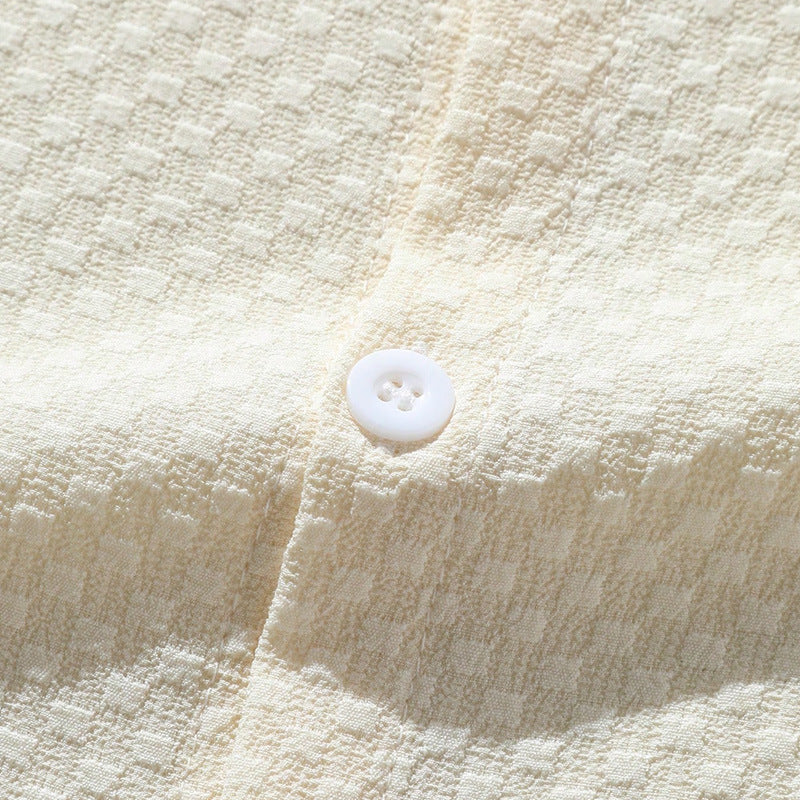 Camisa Casual de Cuello Alto para Hombre Verano Transpirable de Color Sólido