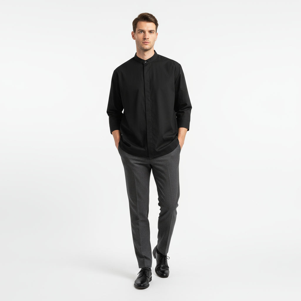 Camisa de Hombre China Camisa de Verano con Cuello de Pie Camisa de Media Manga para Hombre