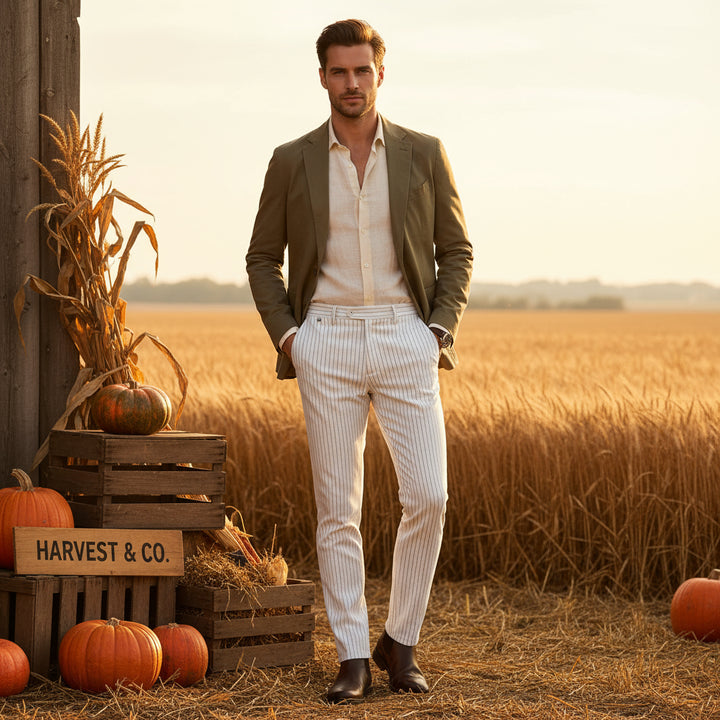 Pantalones de traje sueltos de rayas delgadas para hombre