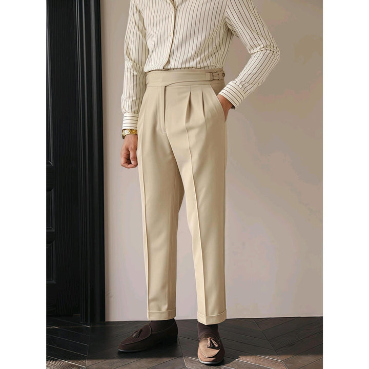 Pantalones de Traje Casual Retro Británico con Hebilla para Hombre en París