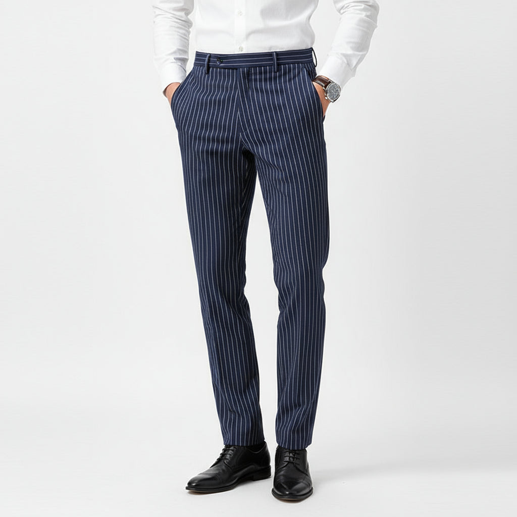 Pantalones de traje sueltos de rayas delgadas para hombre