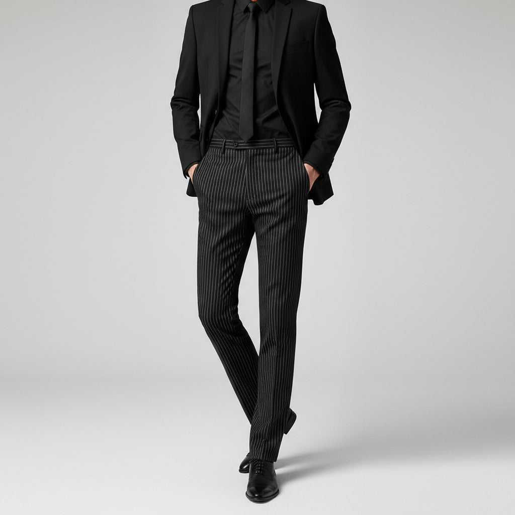 Pantalones de traje sueltos de rayas delgadas para hombre