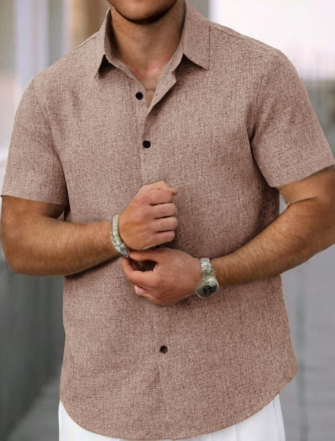 Camisa Casual Suelta de Algodón y Lino con Rayas Jacquard para Hombre