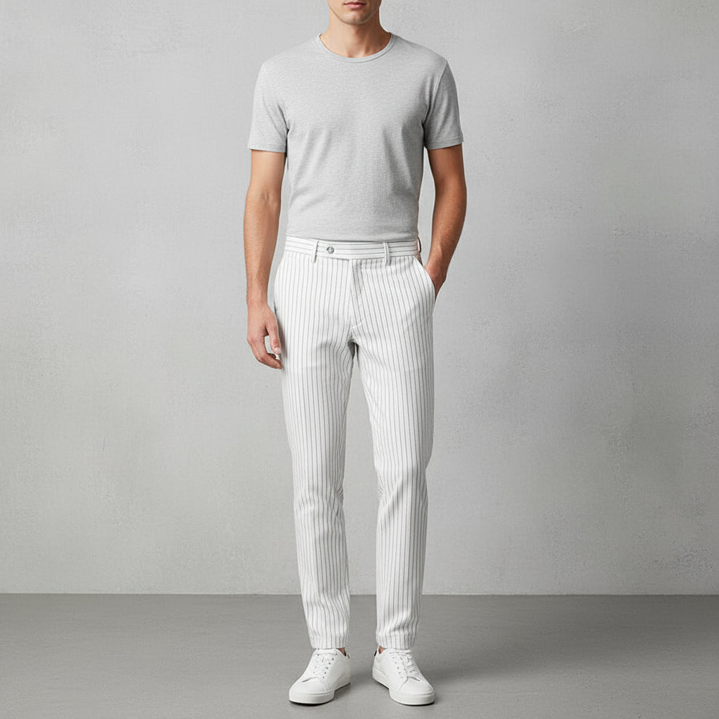 Pantalones de traje sueltos de rayas delgadas para hombre