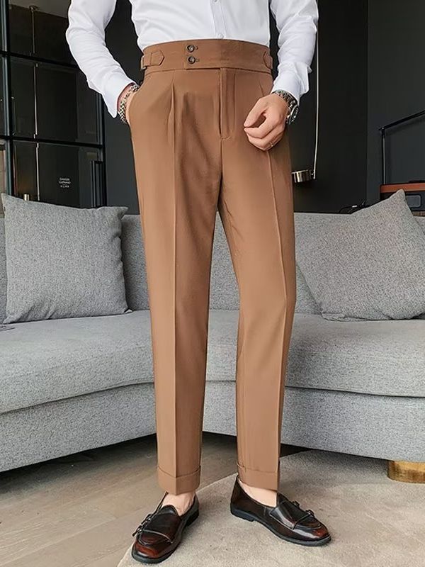 Pantalones Casuales Rectos de Color Sólido de Cintura Alta Retro de Otoño