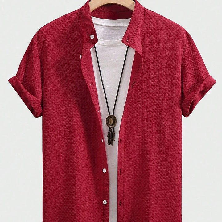 Camisa Casual de Cuello Alto para Hombre Verano Transpirable de Color Sólido