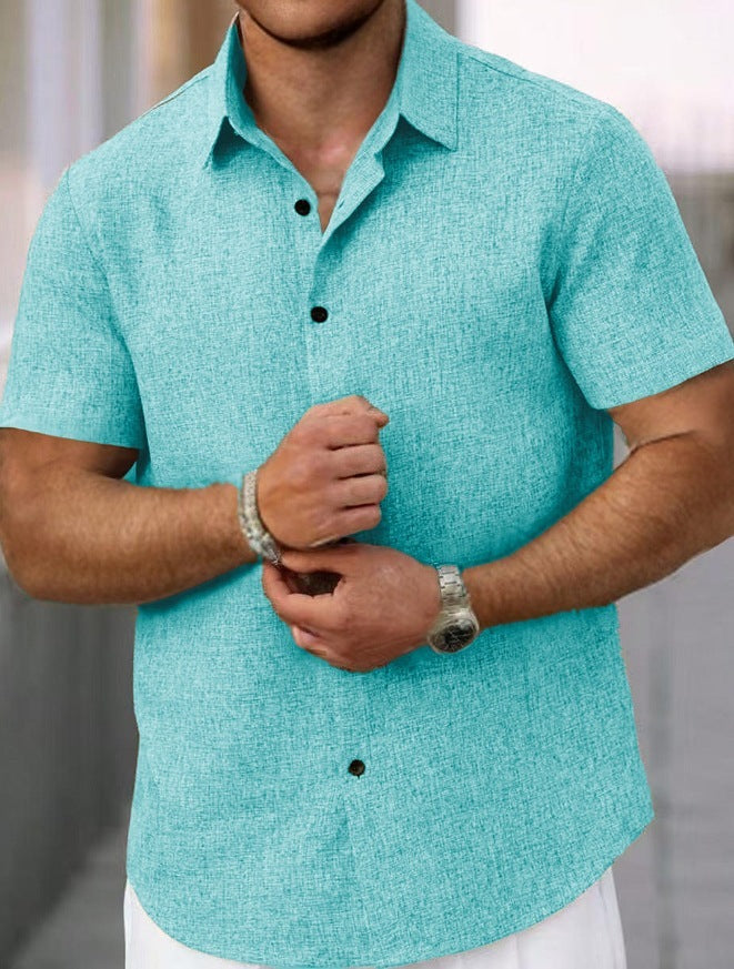 Camisa Casual Suelta de Algodón y Lino con Rayas Jacquard para Hombre