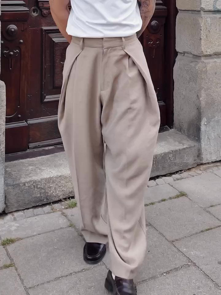 Pantalones de Cintura Alta con Pliegues para Hombre