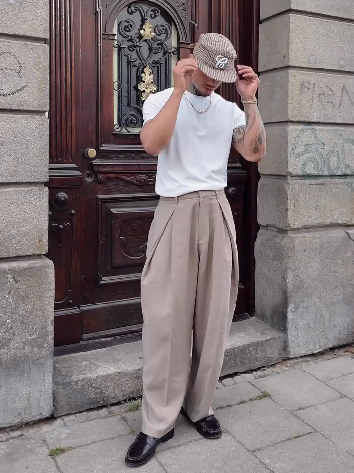 Pantalones de Cintura Alta con Pliegues para Hombre