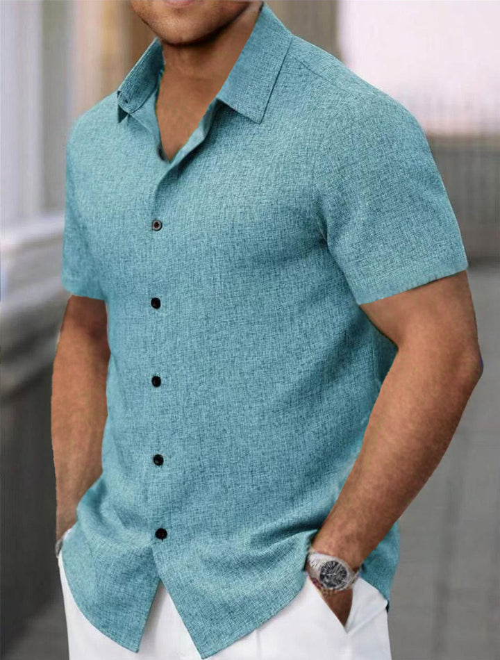 Camisa Casual Suelta de Algodón y Lino con Rayas Jacquard para Hombre
