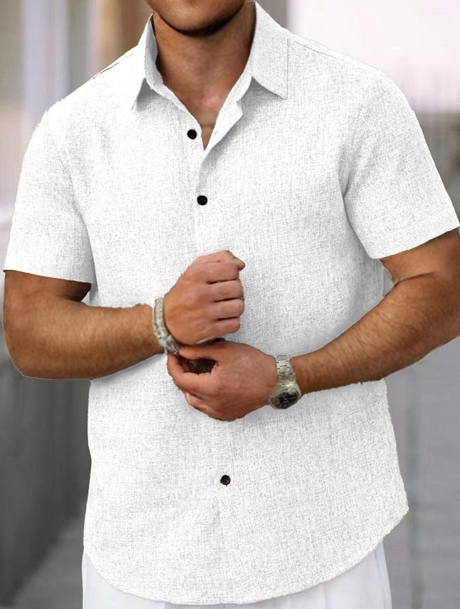 Camisa Casual Suelta de Algodón y Lino con Rayas Jacquard para Hombre