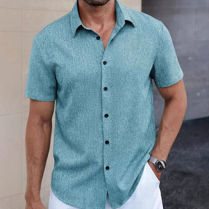 Camisa Casual Suelta de Algodón y Lino con Rayas Jacquard para Hombre