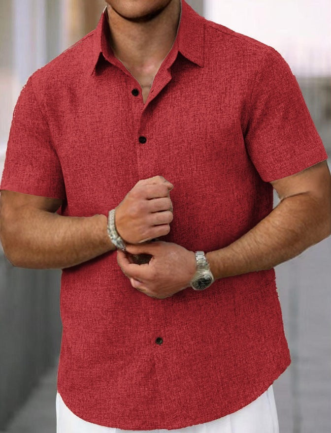 Camisa Casual Suelta de Algodón y Lino con Rayas Jacquard para Hombre