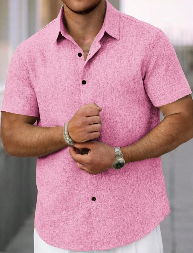 Camisa Casual Suelta de Algodón y Lino con Rayas Jacquard para Hombre