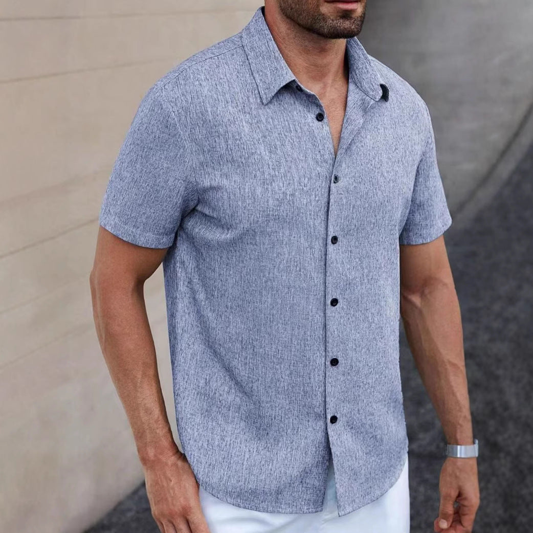 Camisa Casual Suelta de Algodón y Lino con Rayas Jacquard para Hombre