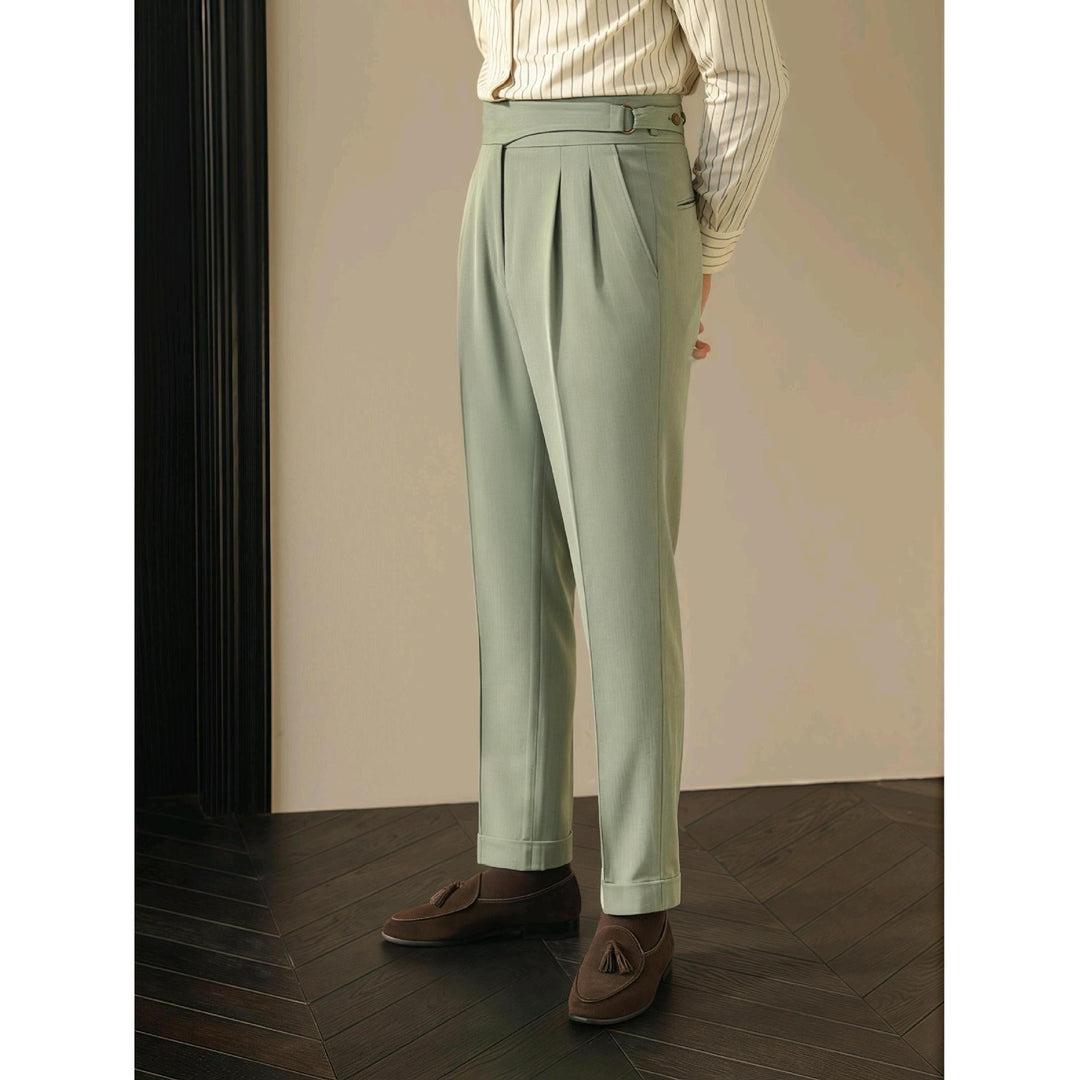Pantalones de Traje Casual Retro Británico con Hebilla para Hombre en París