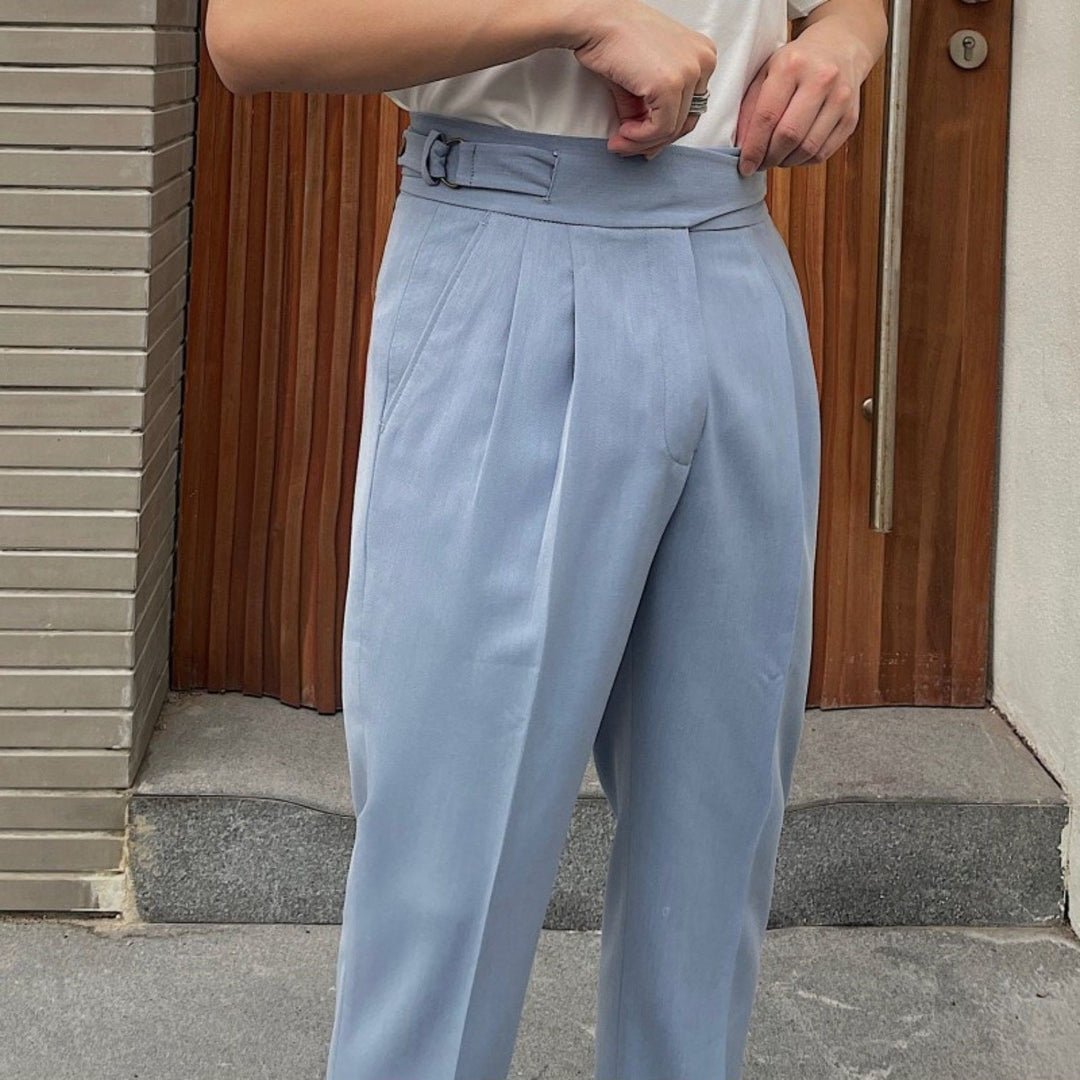 Pantalones de Traje Casual Retro Británico con Hebilla para Hombre en París