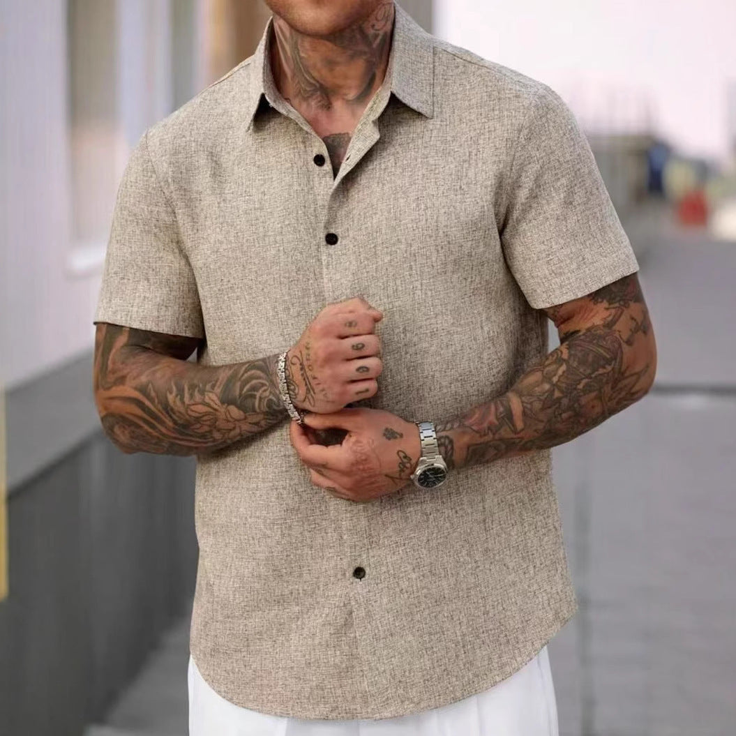 Camisa Casual Suelta de Algodón y Lino con Rayas Jacquard para Hombre