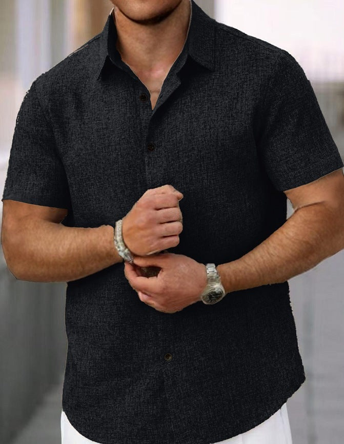 Camisa Casual Suelta de Algodón y Lino con Rayas Jacquard para Hombre